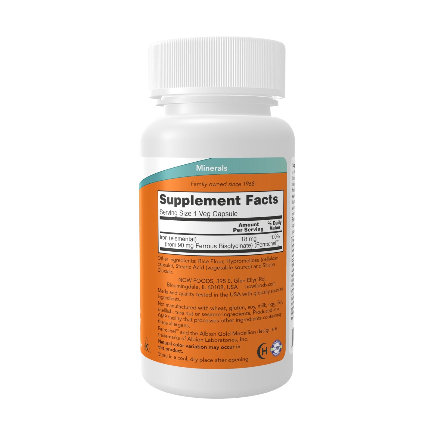 NOW Foods Iron 18 mg Non-Constipating*, Essential Mineral Capsules, 120 Veg Capsules