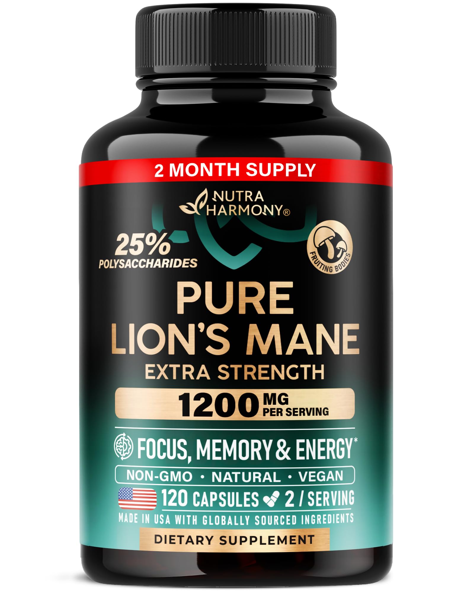 NUTRAHARMONY Lions Mane Supplement Capsules 120 Capsules
