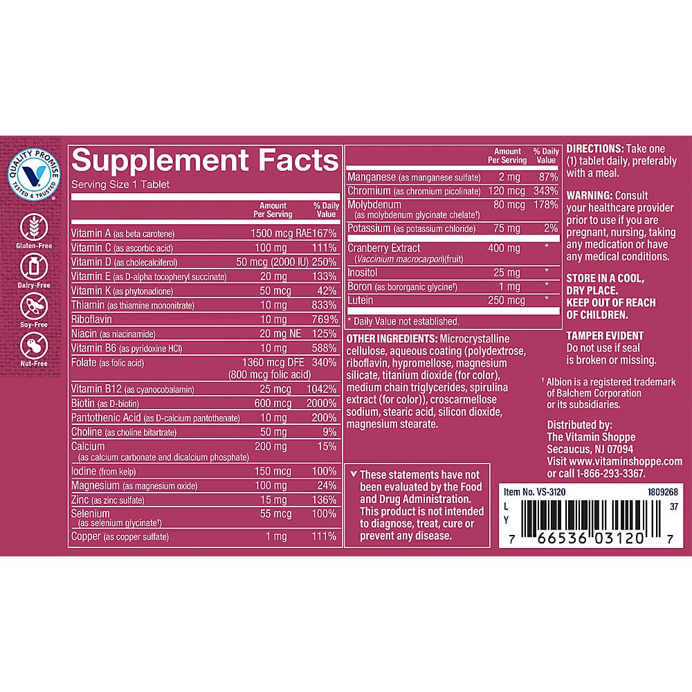 The Vitamin Shoppe Once Daily Women's Multivitamin with No Iron Tablet 180 Tablets