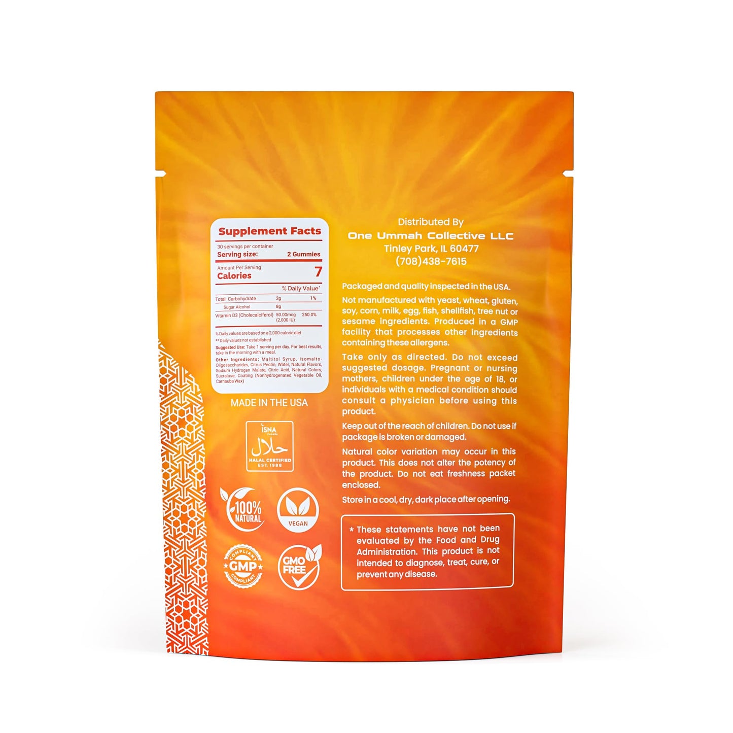One Ummah Vitamin D3 Gummies 2000 IU, 60 Count