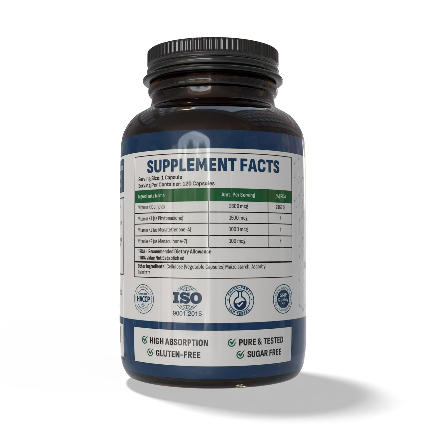 Wellotrix Nutraceuticals Vitamin K Complex (K1 + MK-4 + MK-7) Capsule, 120 Capsules