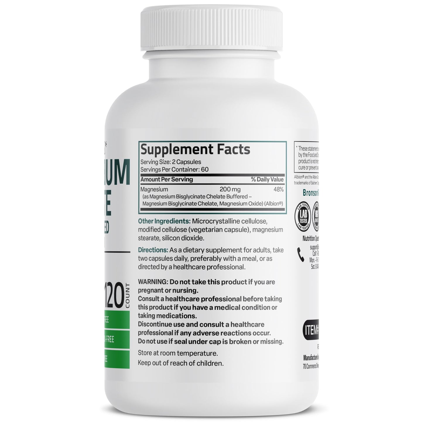 Bronson Magnesium Glycinate 200 mg Chelated High Absorption Capsules, 120 Count