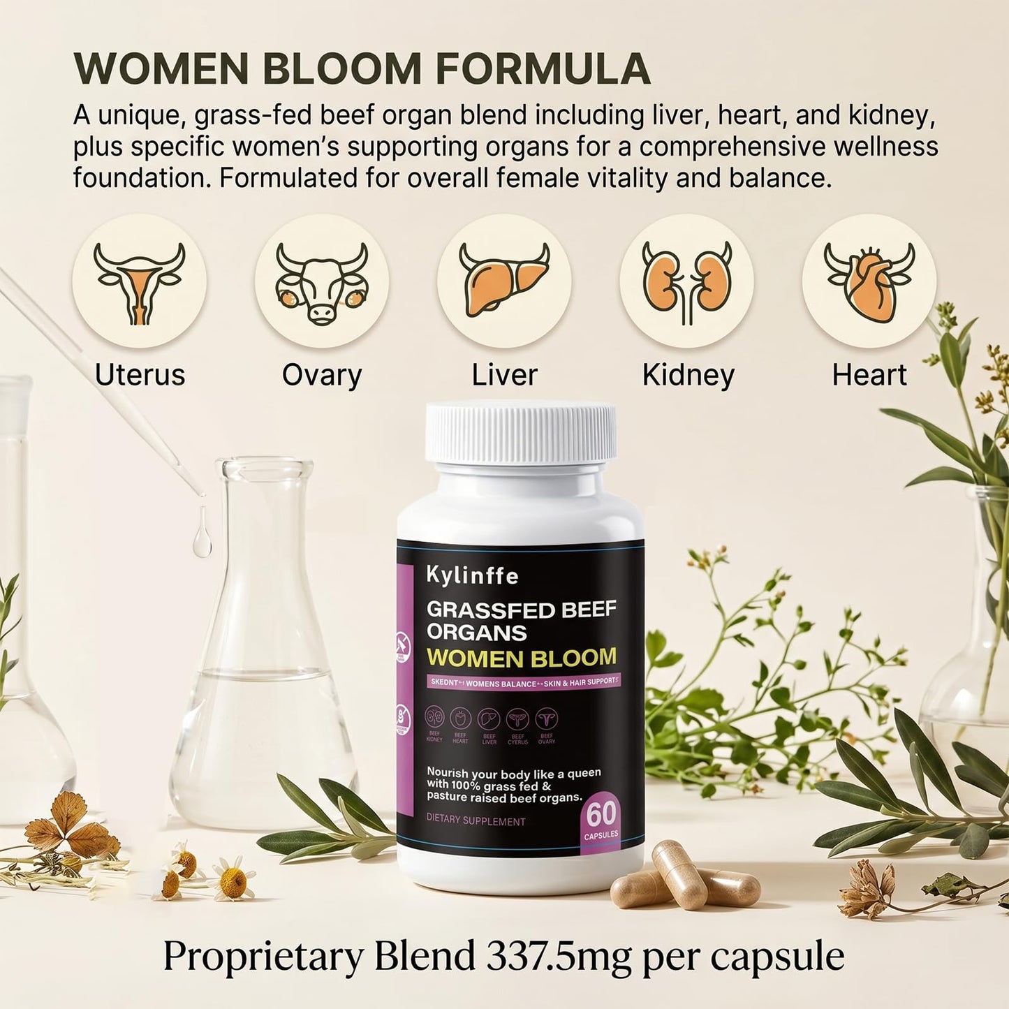 Oopeatol Grass Fed Beef Organ Supplement for Women Capsules 60 Count