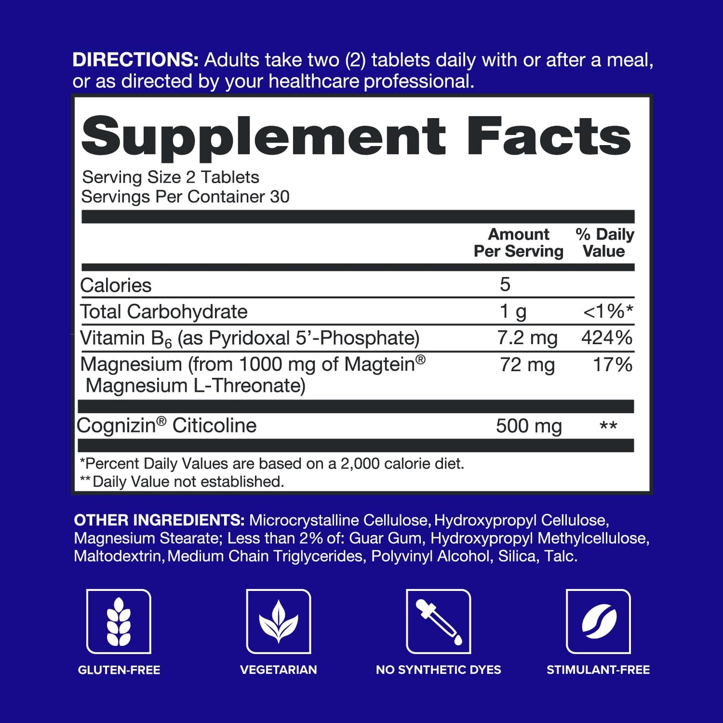 Qunol Brain Health Memory Plus with B6, Magnesium L-Threonate & Citicoline Tablets, 60 Count