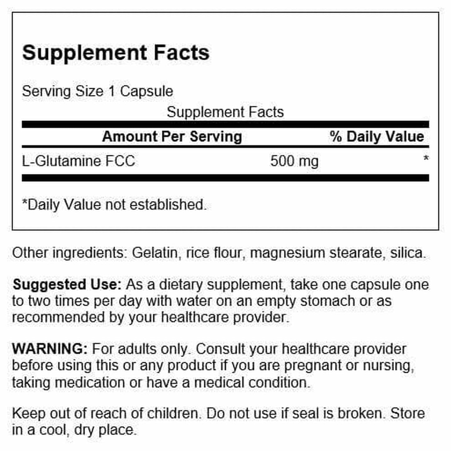 Swanson Amino Acid L-Glutamine 500 Milligrams, 100 Vegan Capsules