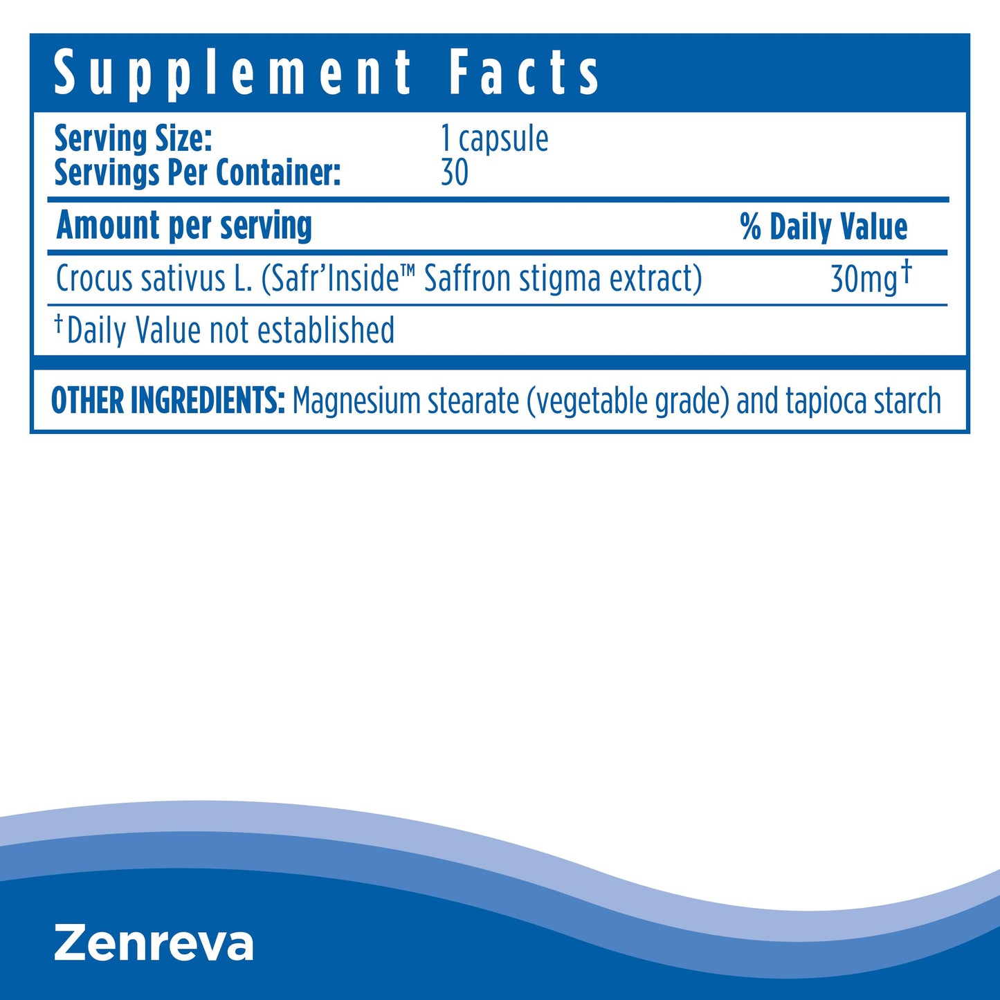 CalmCo Zenreva Pure Saffron Extract Capsules, 30 Count