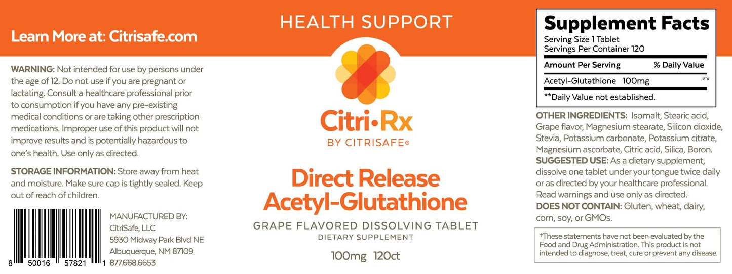 CitriSafe Acetyl Glutathione 100mg Lozenges, 120