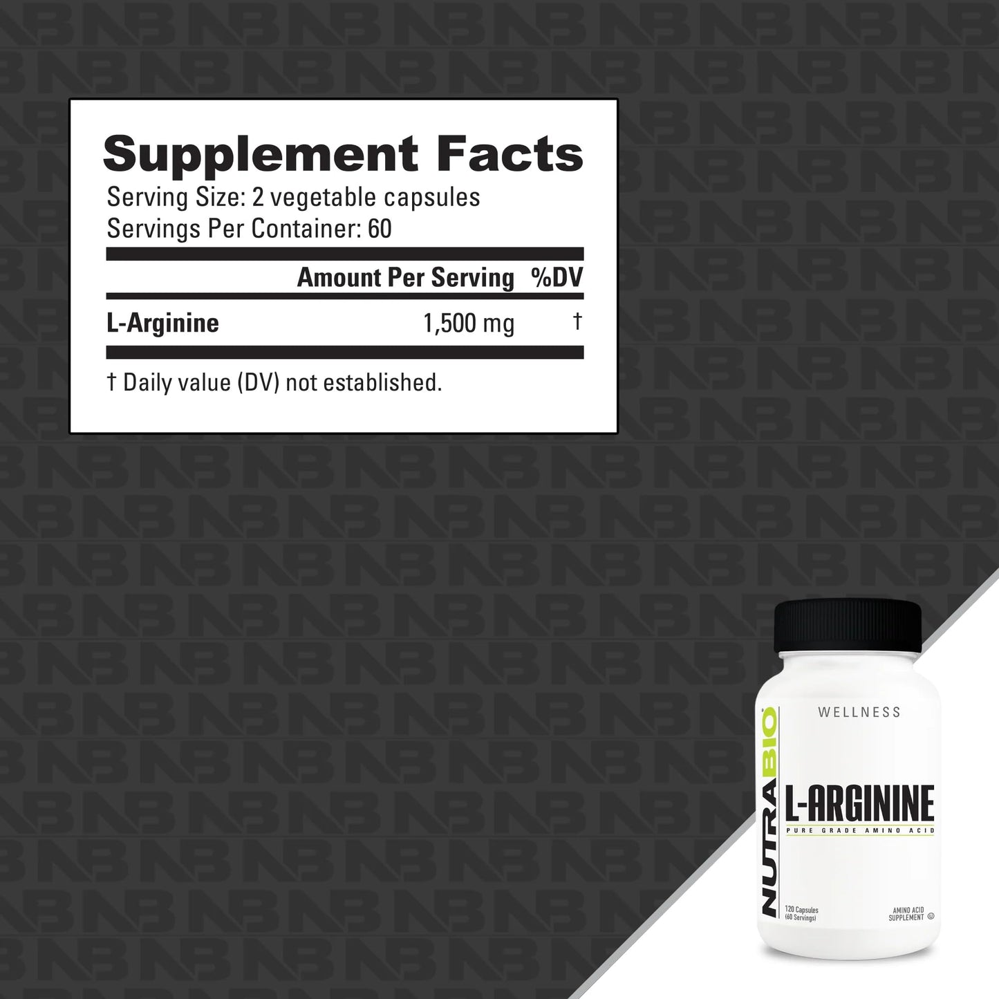 NutraBio L-Arginine Supplement Capsule 120 Capsules
