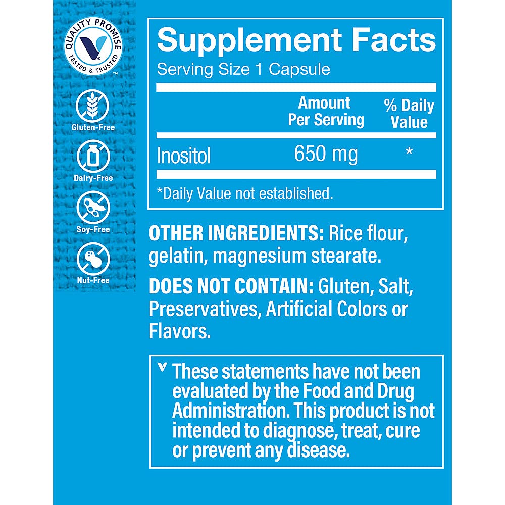 The Vitamin Shoppe Inositol 650mg Capsules, 100 Count
