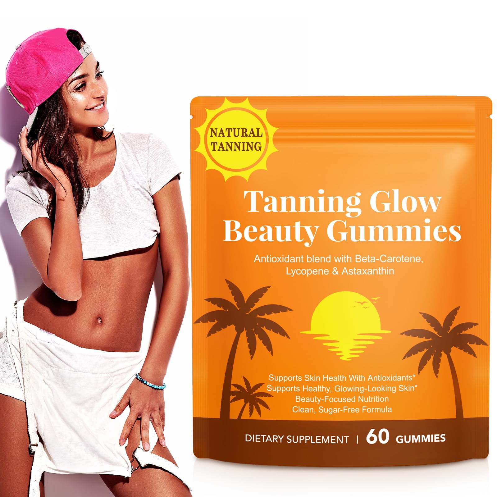 Gximdz es Tanning Gummies for Women with Vitamin C & E, Astaxanthin, Beta Carotene & Lycopene Blend, Sugar-Free, 60 Gummies