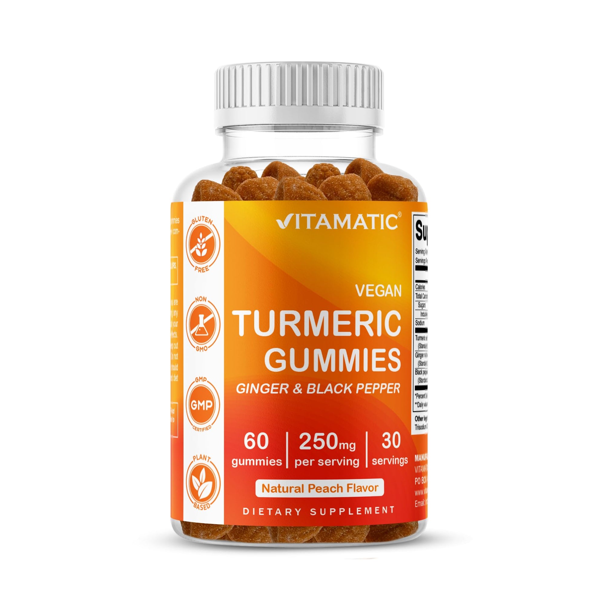 Vitamatic Turmeric Gummies with Ginger & Black Pepper Extract, Gummies, 60 Count