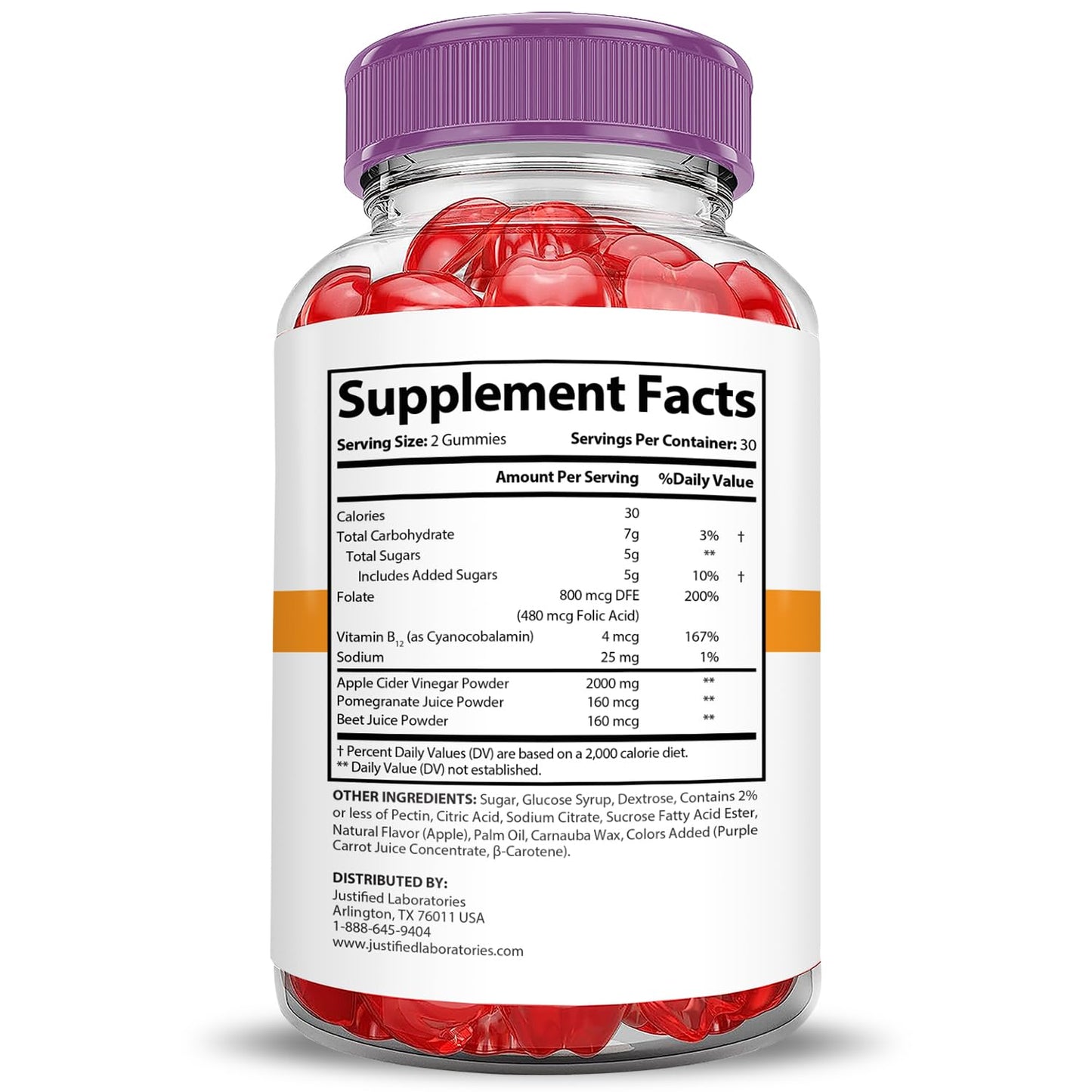 Justified Laboratories Rapid Ripped Keto ACV Gummies Extreme 2000MG, 600 Gummies