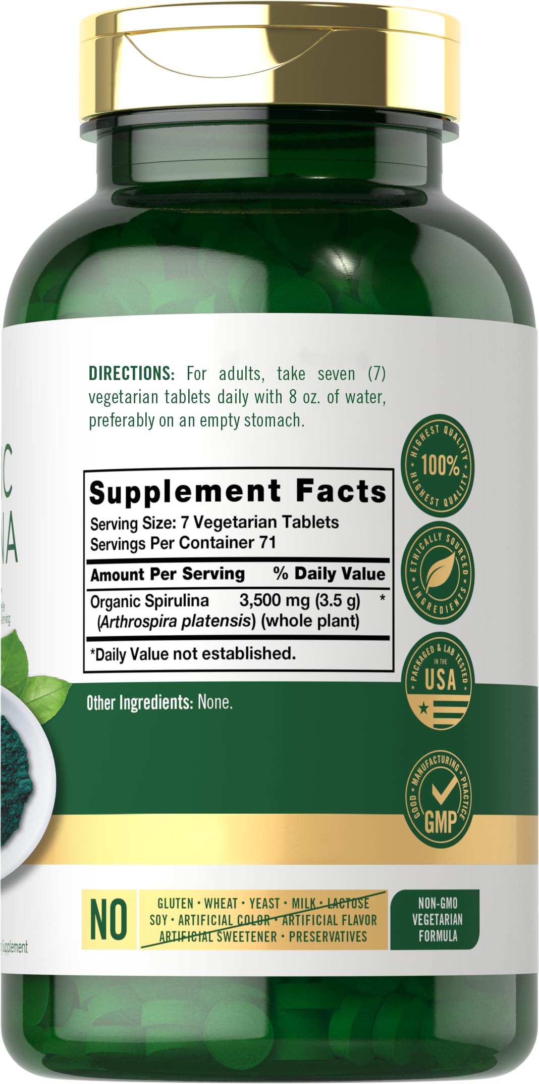 Carlyle Organic Spirulina Tablets 3500mg, 500 Tablets