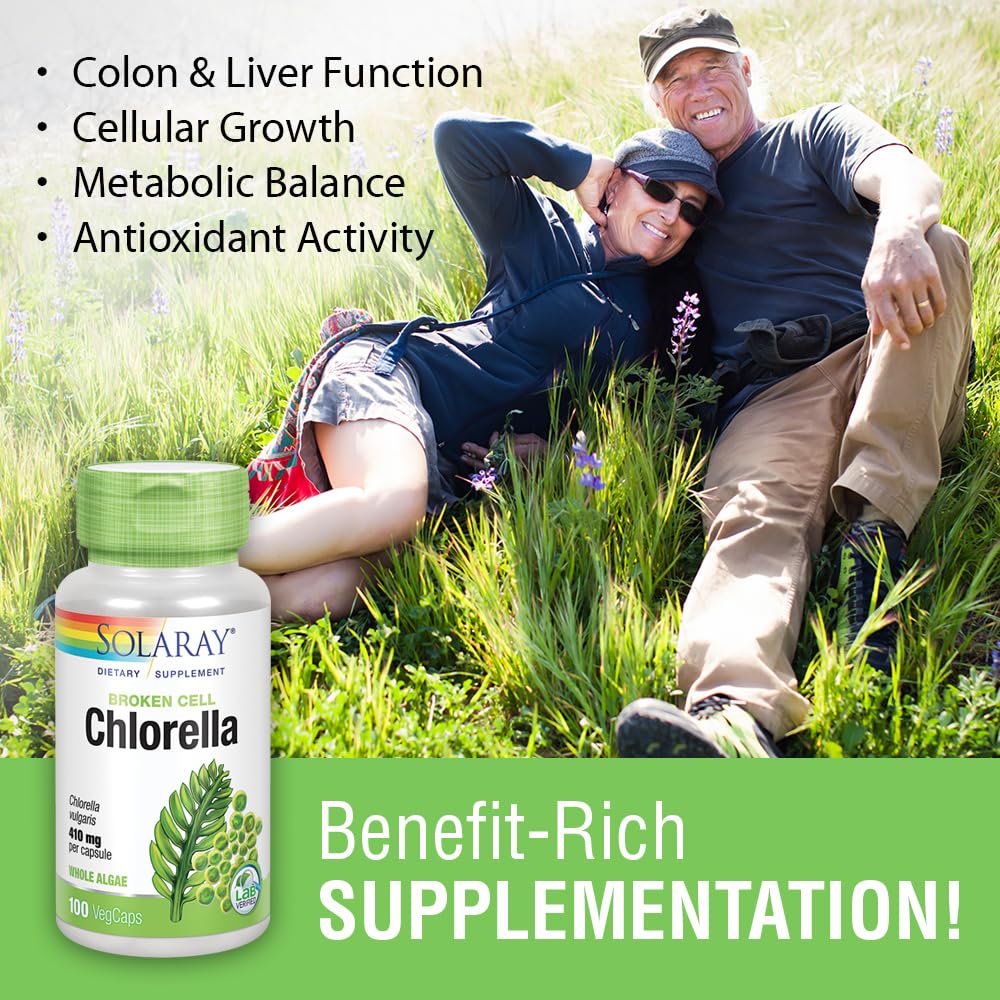 Solaray Broken Cell Chlorella 410 mg Capsules, 100 VegCaps