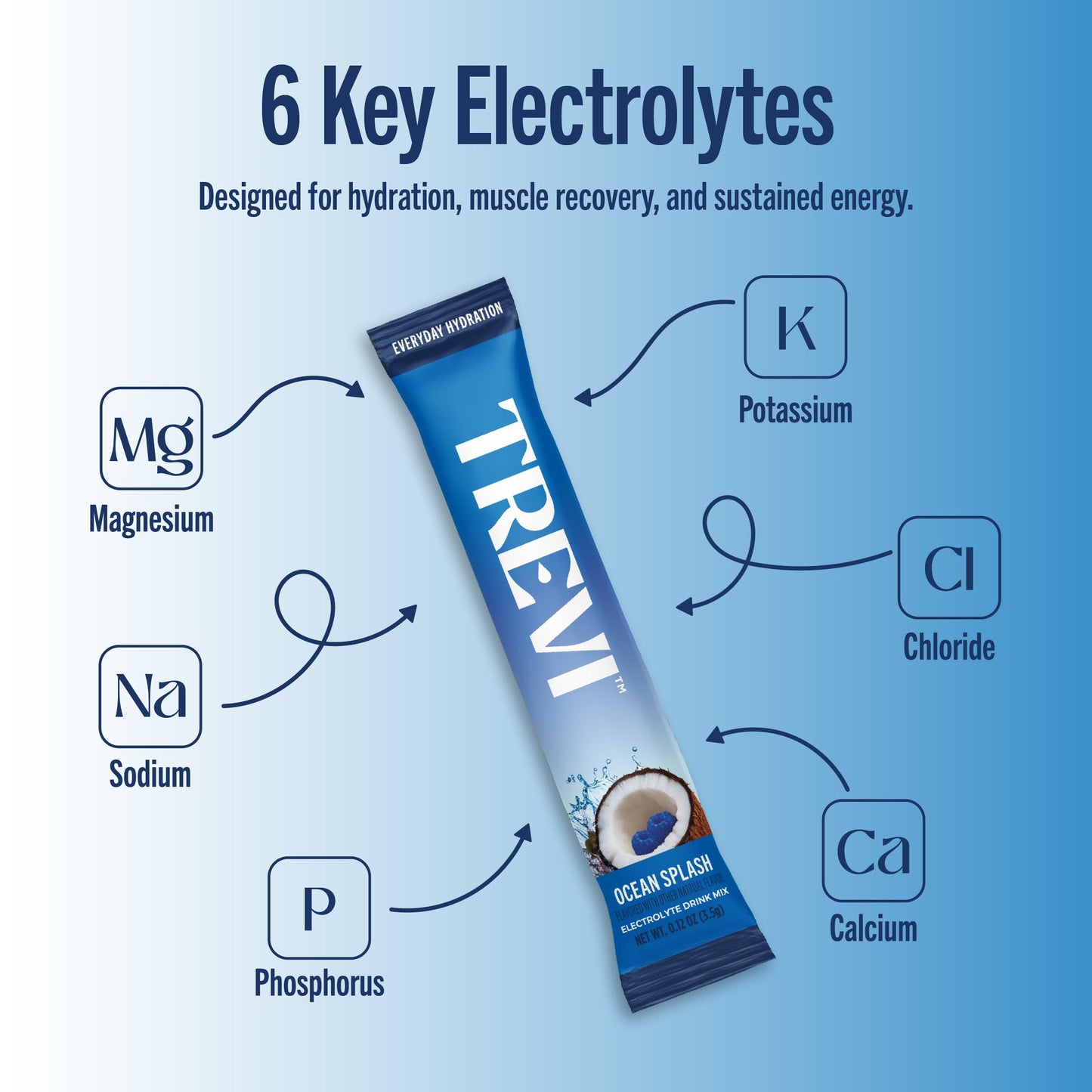 TREVI Electrolytes Powder Packets Sugar Free Hydration Ocean Splash Powder 2.4