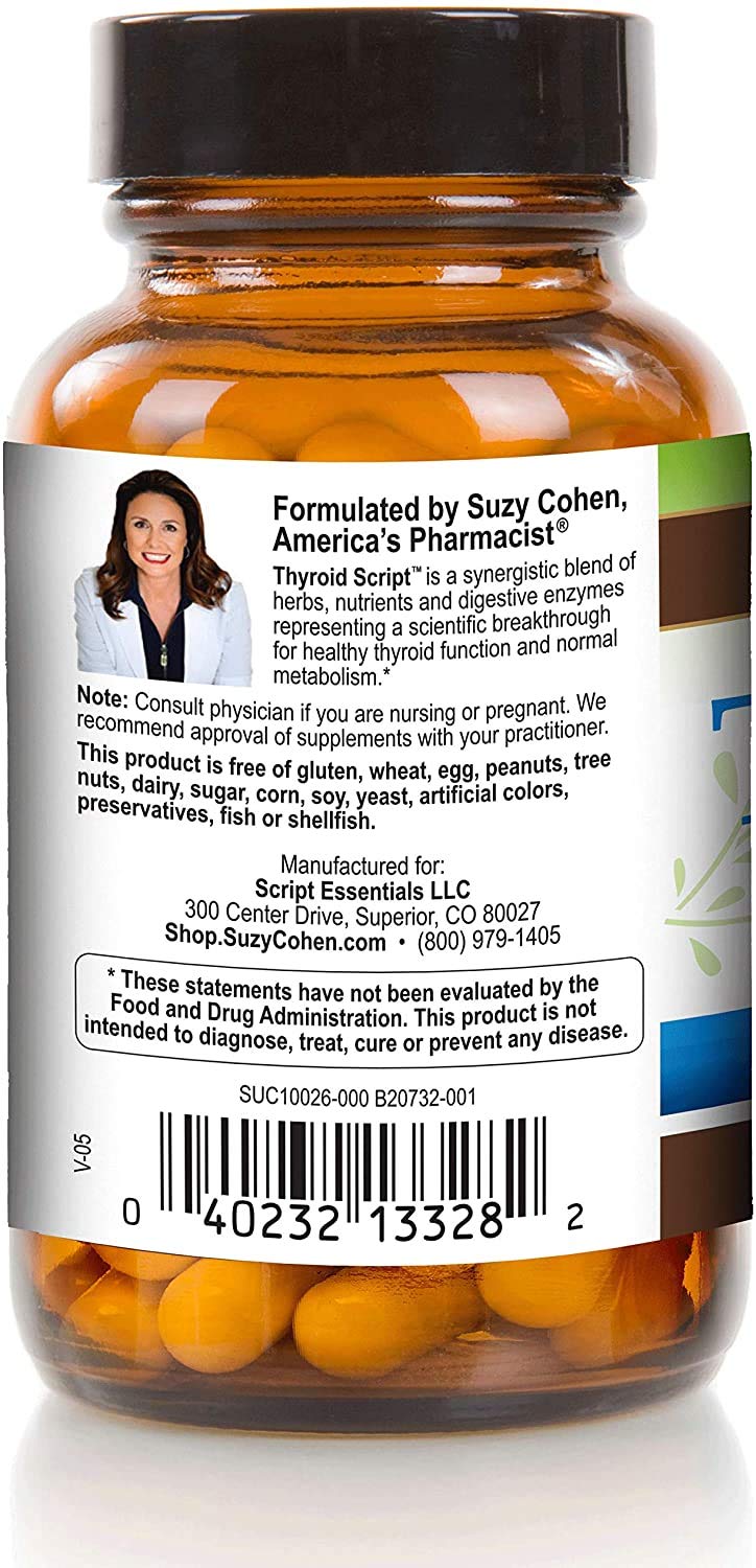 Script Essentials Thyroid Script by Suzy Cohen - Thyroid Support Supplement, 60 Capsules