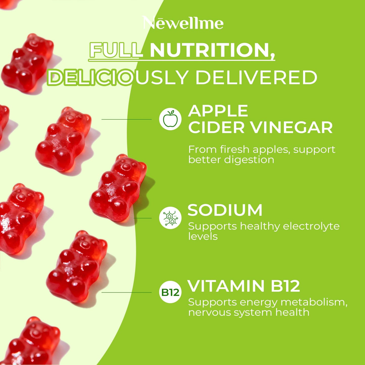 NEWELLME ACV Gummies with the Mother & B12 Gummy, 120 Count