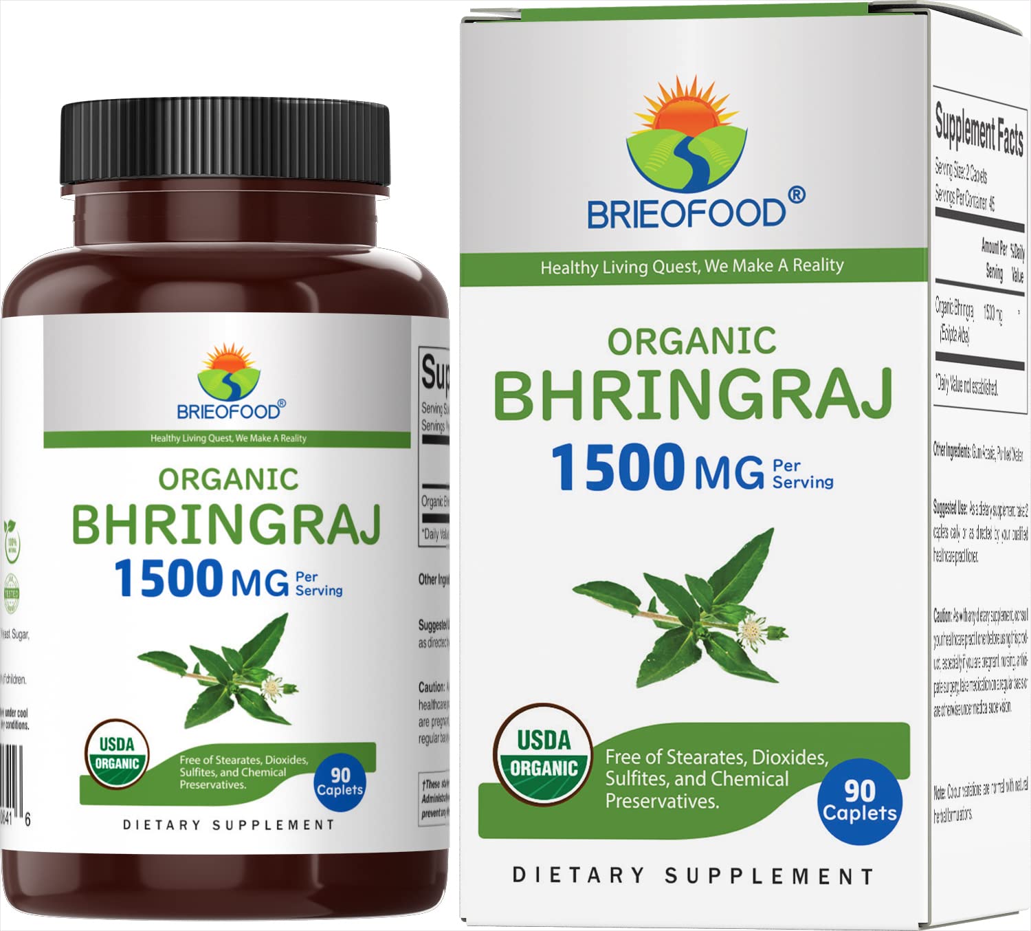 Brieofood Organic Bhringraj 1500mg 90 Tablets