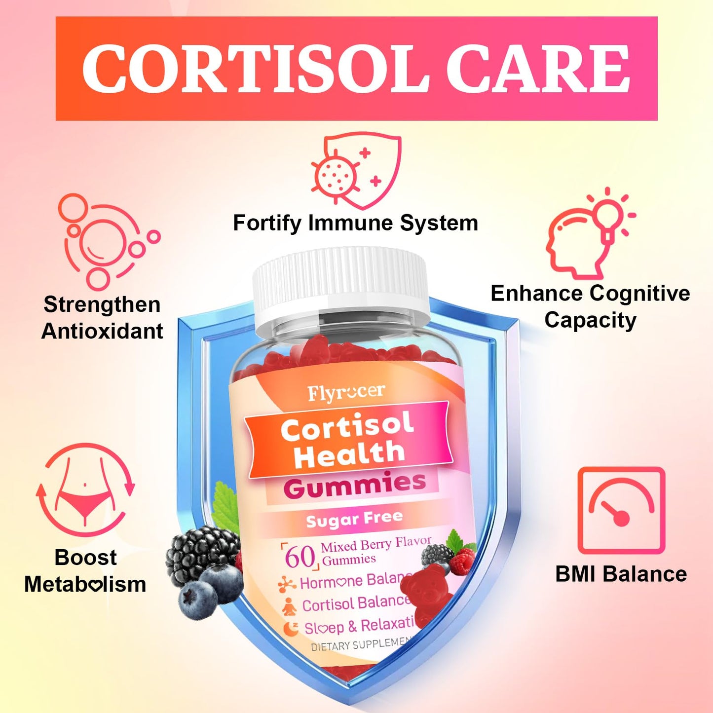 Flyrocer Cortisol Gummies 120 Count