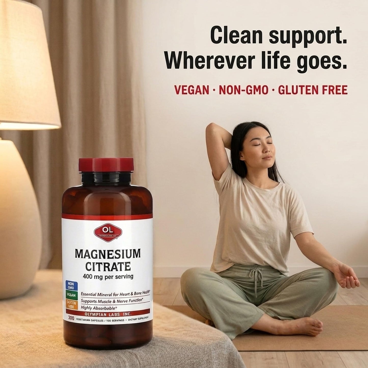 Olympian Labs Magnesium Citrate 400mg Capsules, 300 Count