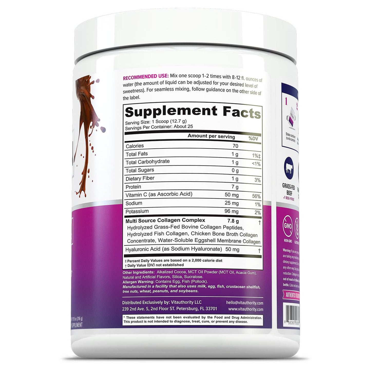 Vitauthority Multi Collagen Peptides Powder Chocolate 11.15 Ounce