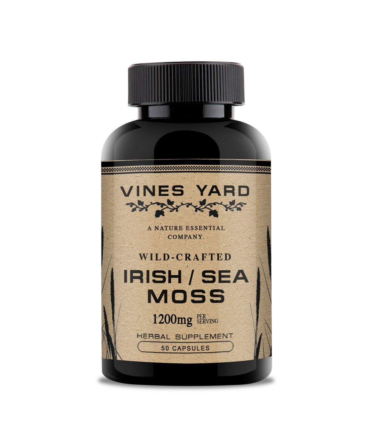 Vines Yard Sea Moss Herbal Supplement 1200mg Wild-Crafted Irish Moss Capsules, 50 Capsules