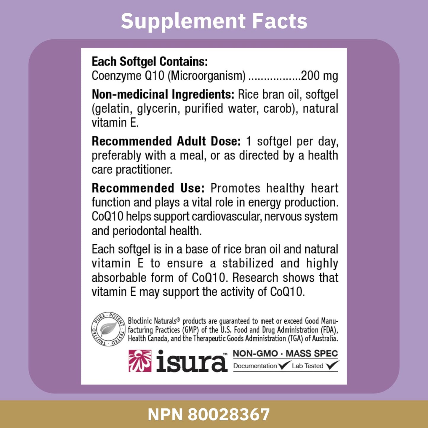 Bioclinic Naturals CoQ10 200 mg Softgels 30