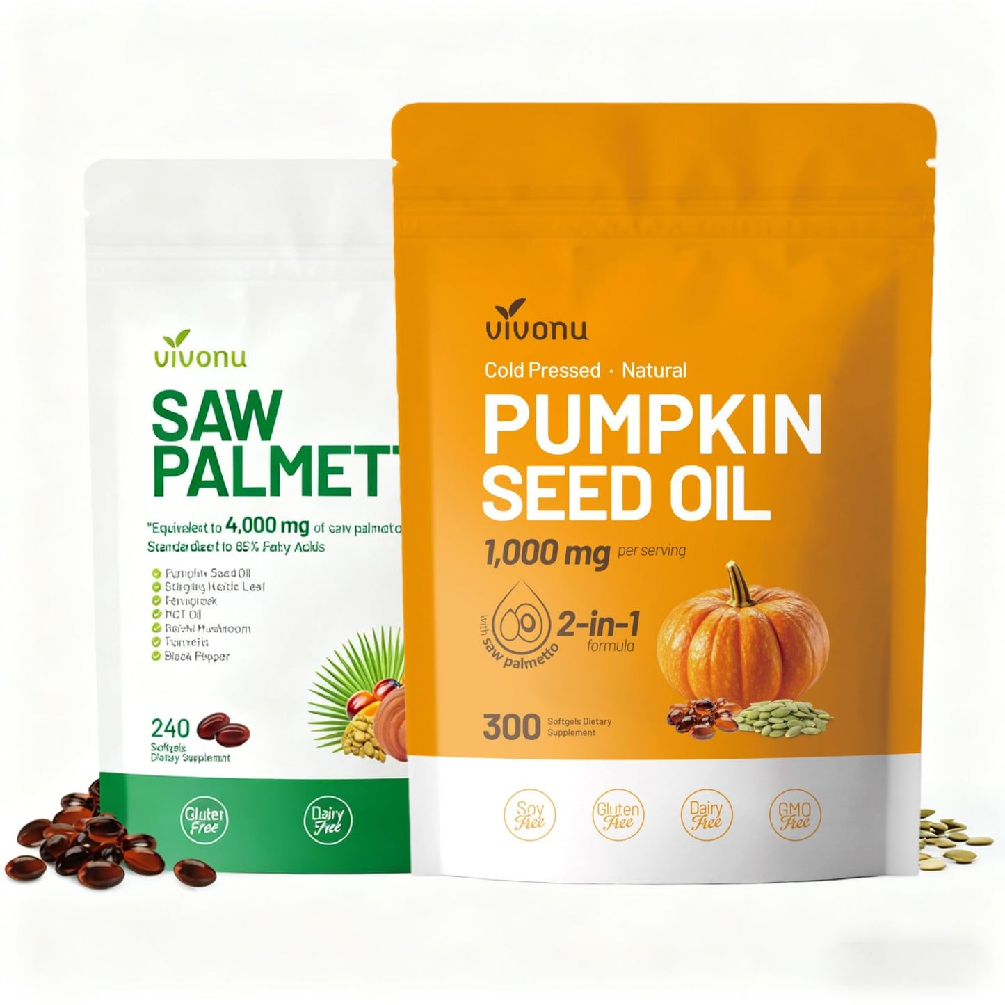 VivoNu Pumpkin Seed Oil with Saw Palmetto Softgels 540 Count