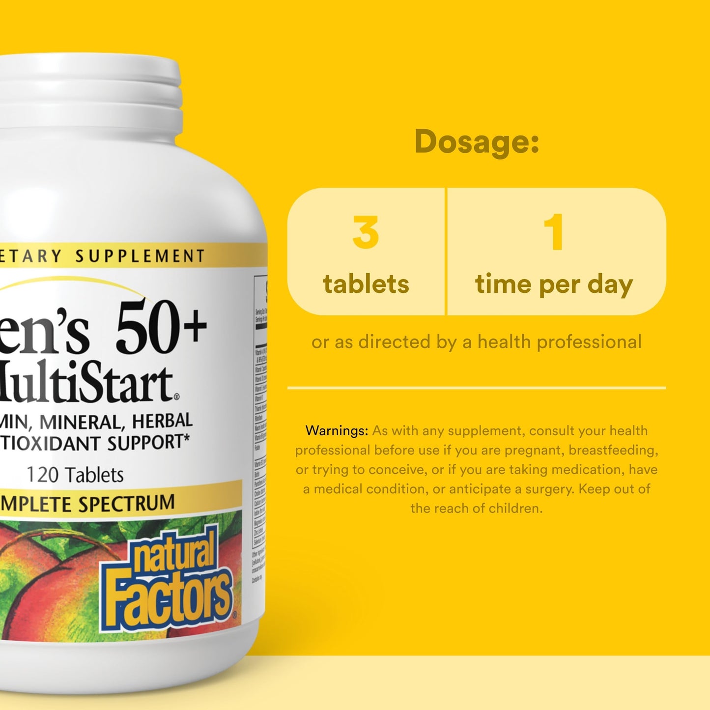 Natural Factors Men's 50+ MultiStart Daily Multivitamin Tablets, 120 Tablets