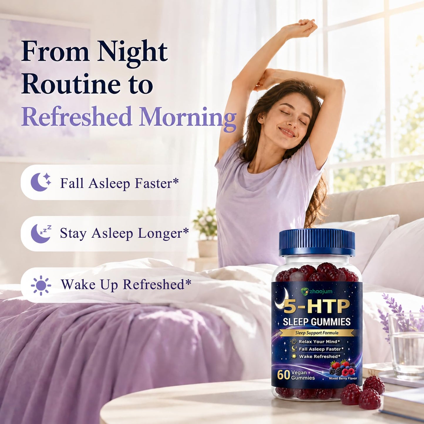 ZhaoJum 5HTP Sleep Gummies for Adults with Melatonin, L-Theanine and Magnesium Gummies 120