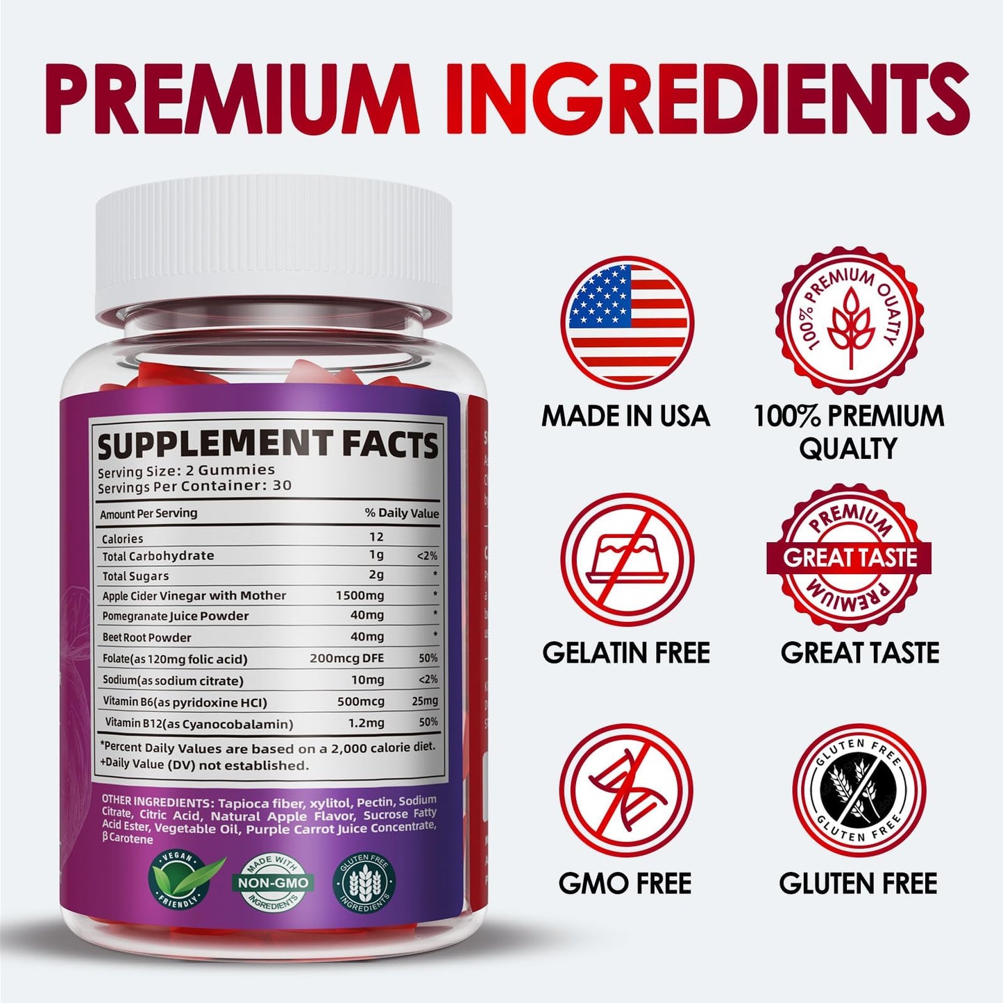 KGGCDD Keto ACV Gummies 1500 mg Apple Cider Vinegar with B12, 60 Count