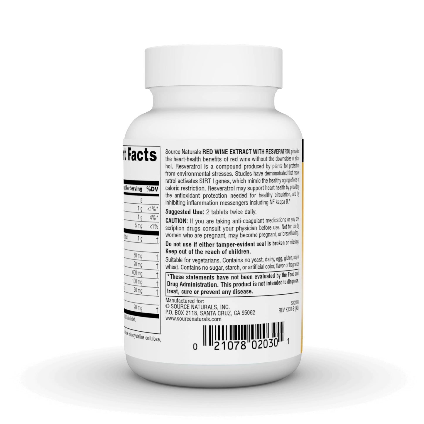Source Naturals Red Wine Extract with Resveratrol, 60 Tablets