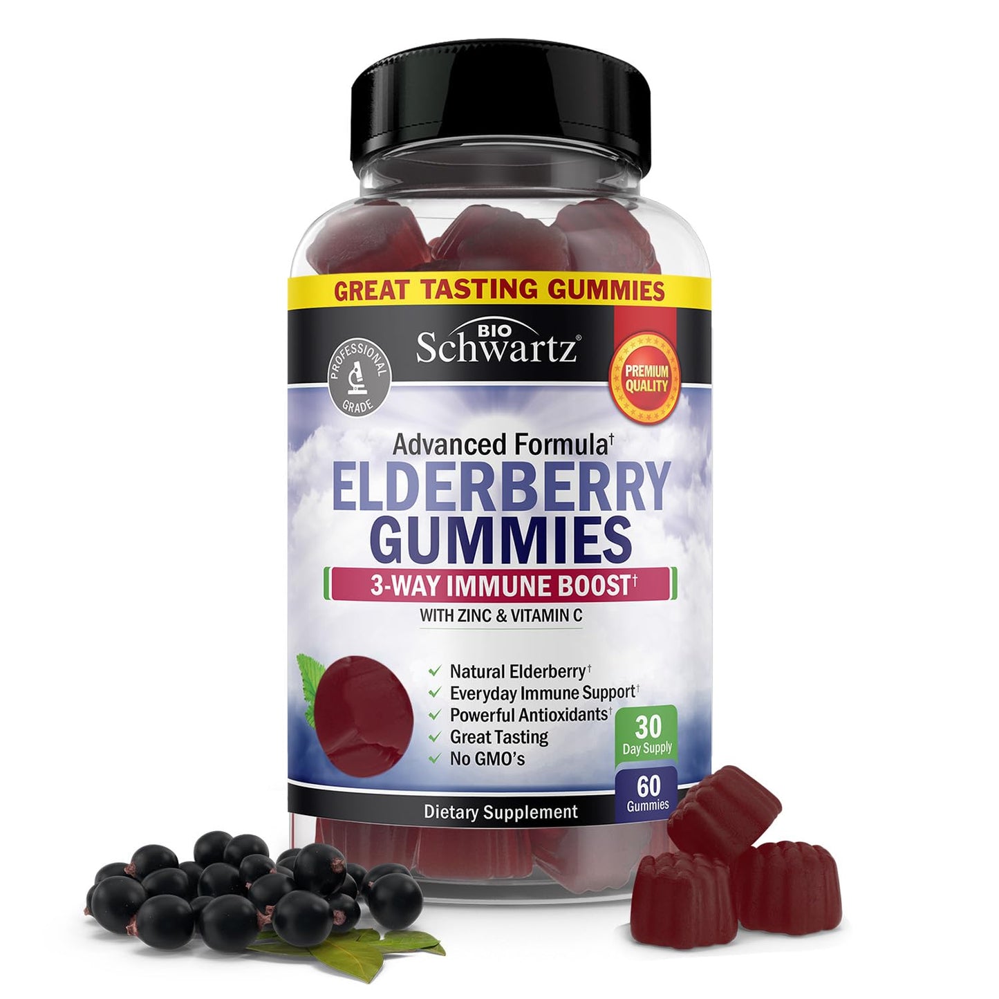 BioSchwartz Elderberry Gummies with Zinc, Vitamin C, and Vitamin D3 5000 IU (125 mcg), 420 Gummies