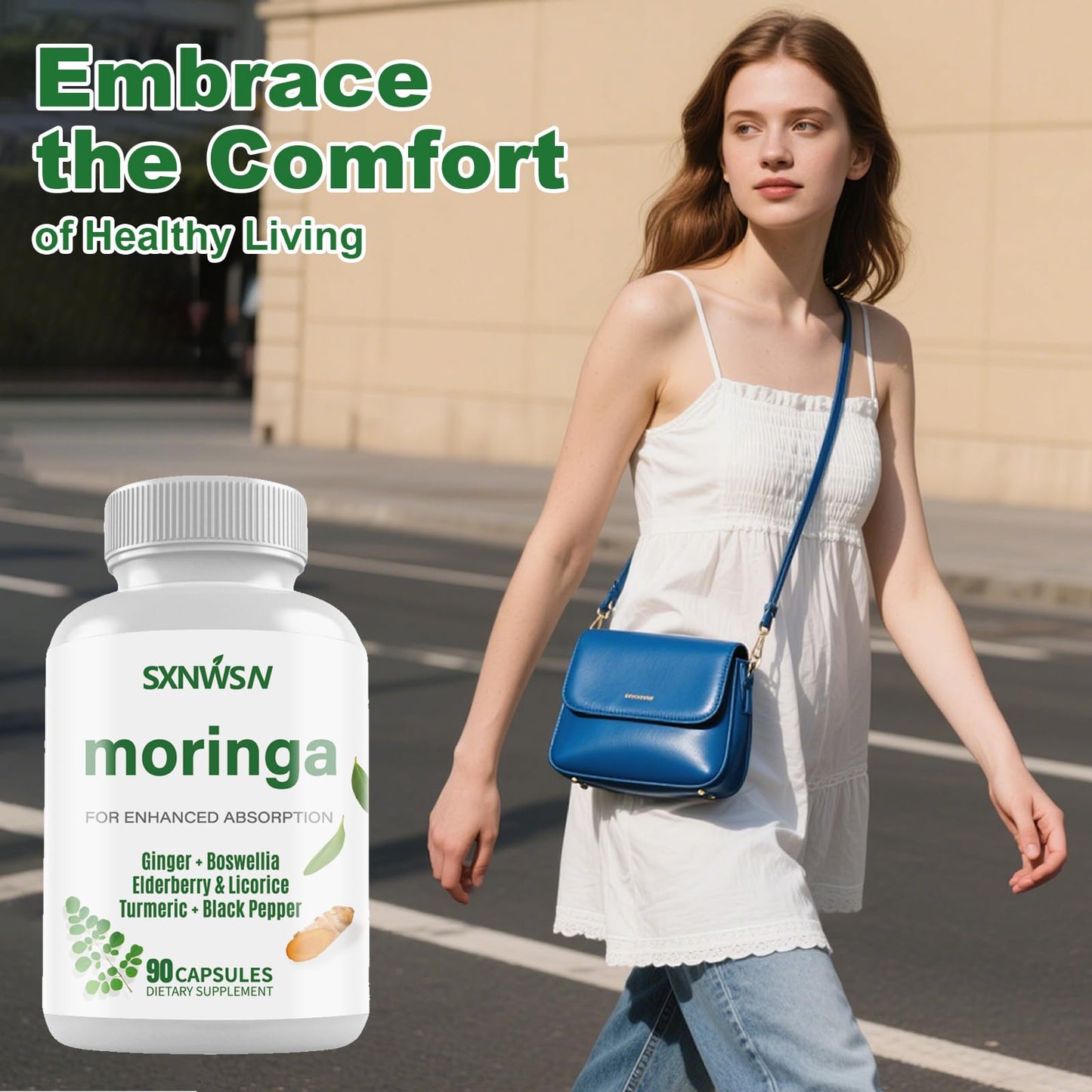 SXNWSN Moringa Capsules 1000mg with Turmeric, Ginger, Elderberry, Licorice & Boswellia, 90 Capsules