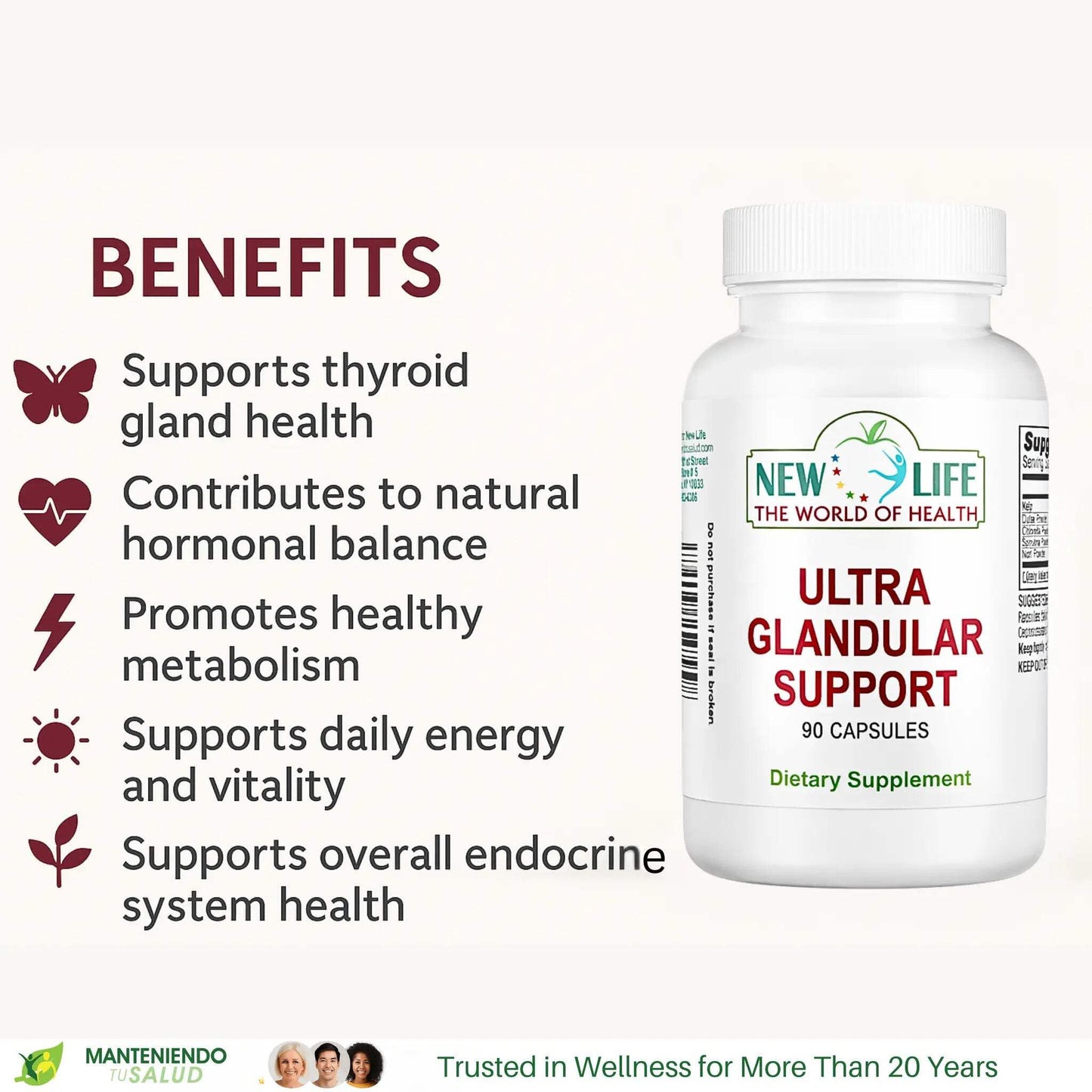 Manteniendo Tu Salud New Life Glandular Balance Support Thyroid Support 90 Capsules