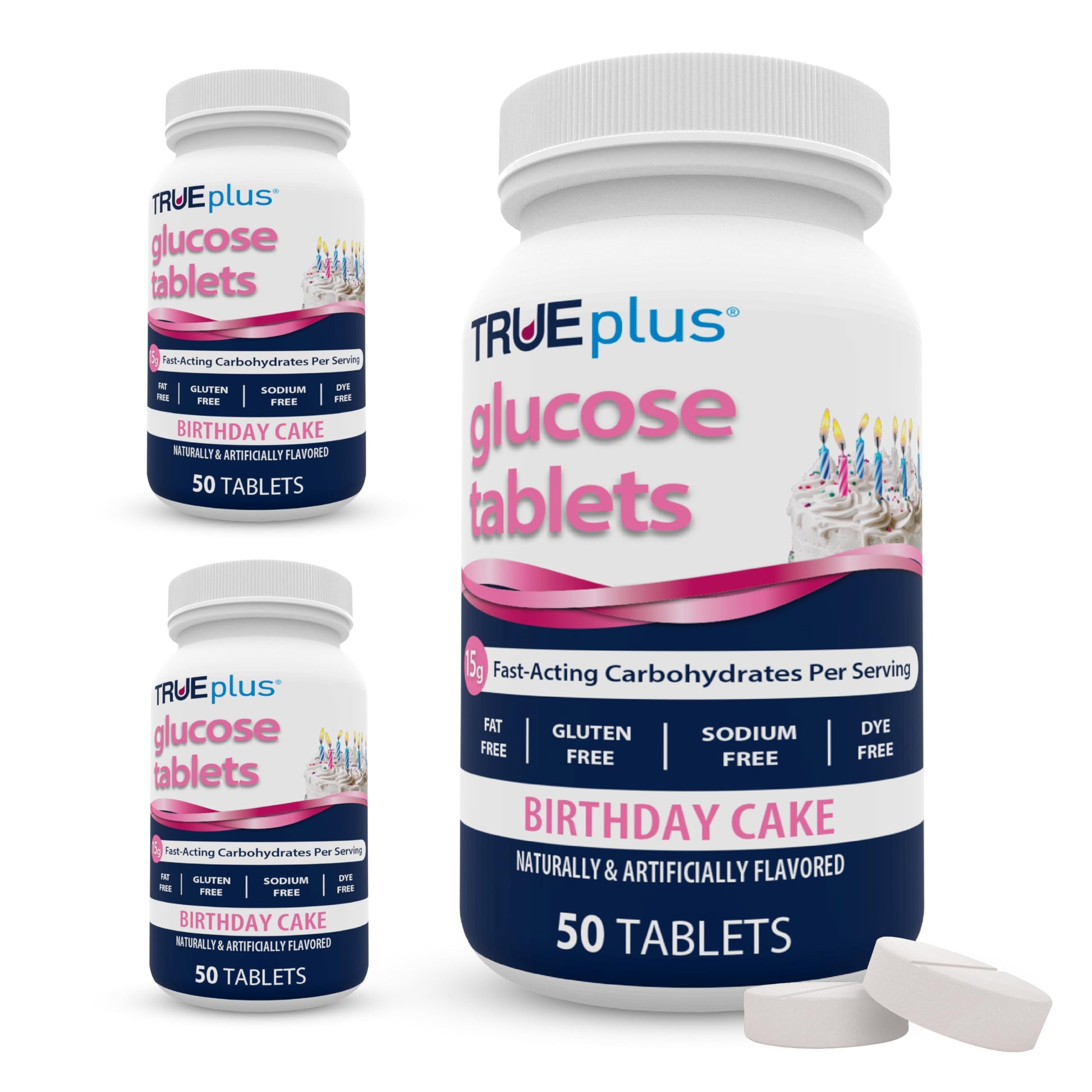 TRUEplus Glucose Tablets Chewable Birthday Cake Flavor Tablet 150 Count