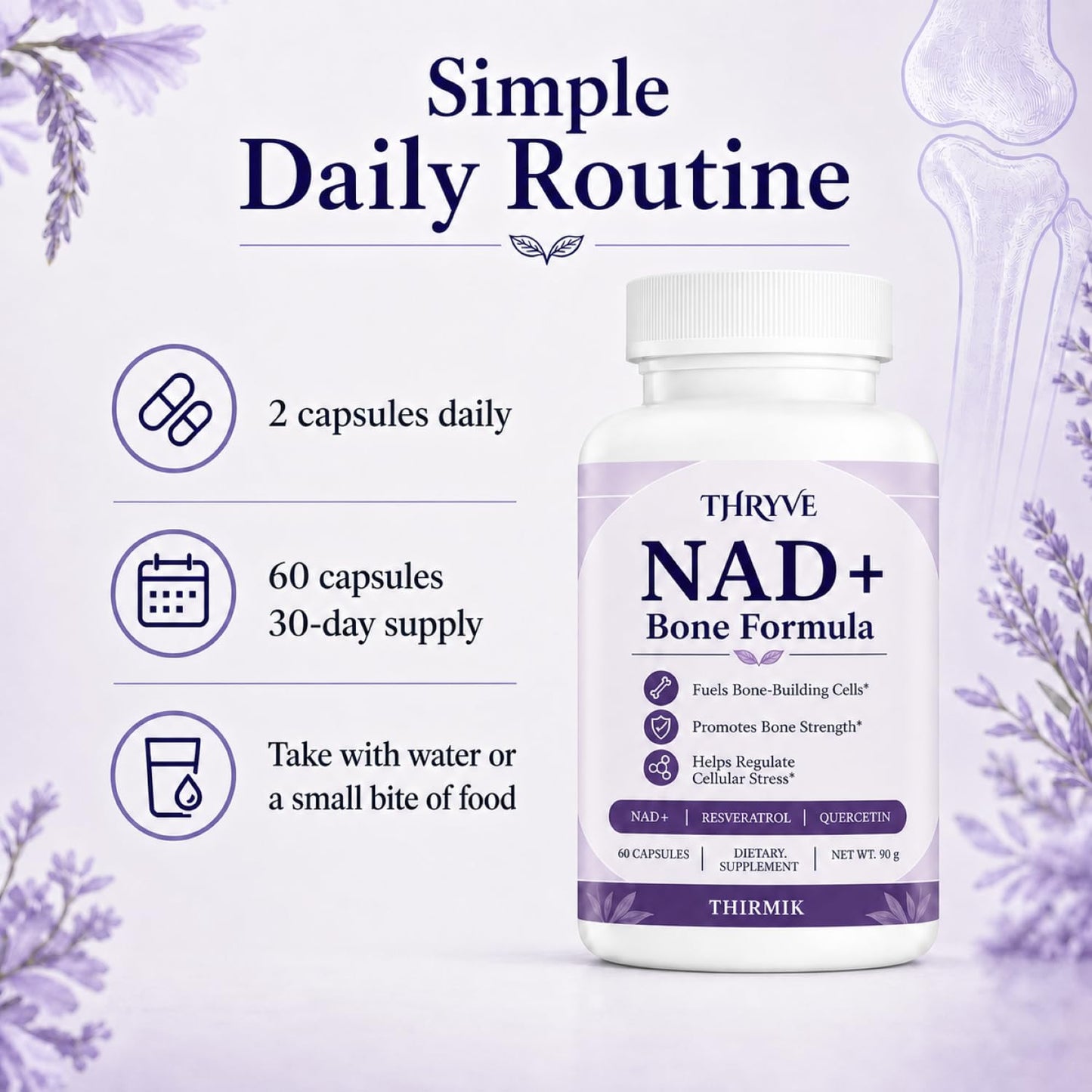 XDQXDQ Thirmik Thryve NAD+ Bone Formula Capsules, 60 Count