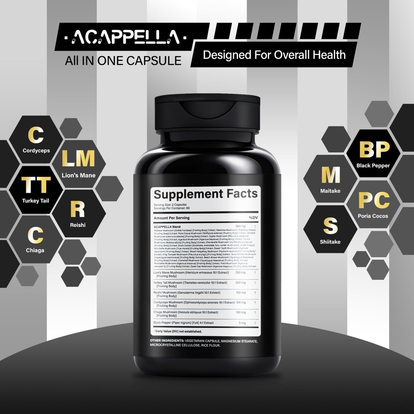 ACAPPELLA Lions Mane 20 in 1 Mushroom Complex Capsules 120 Capsules
