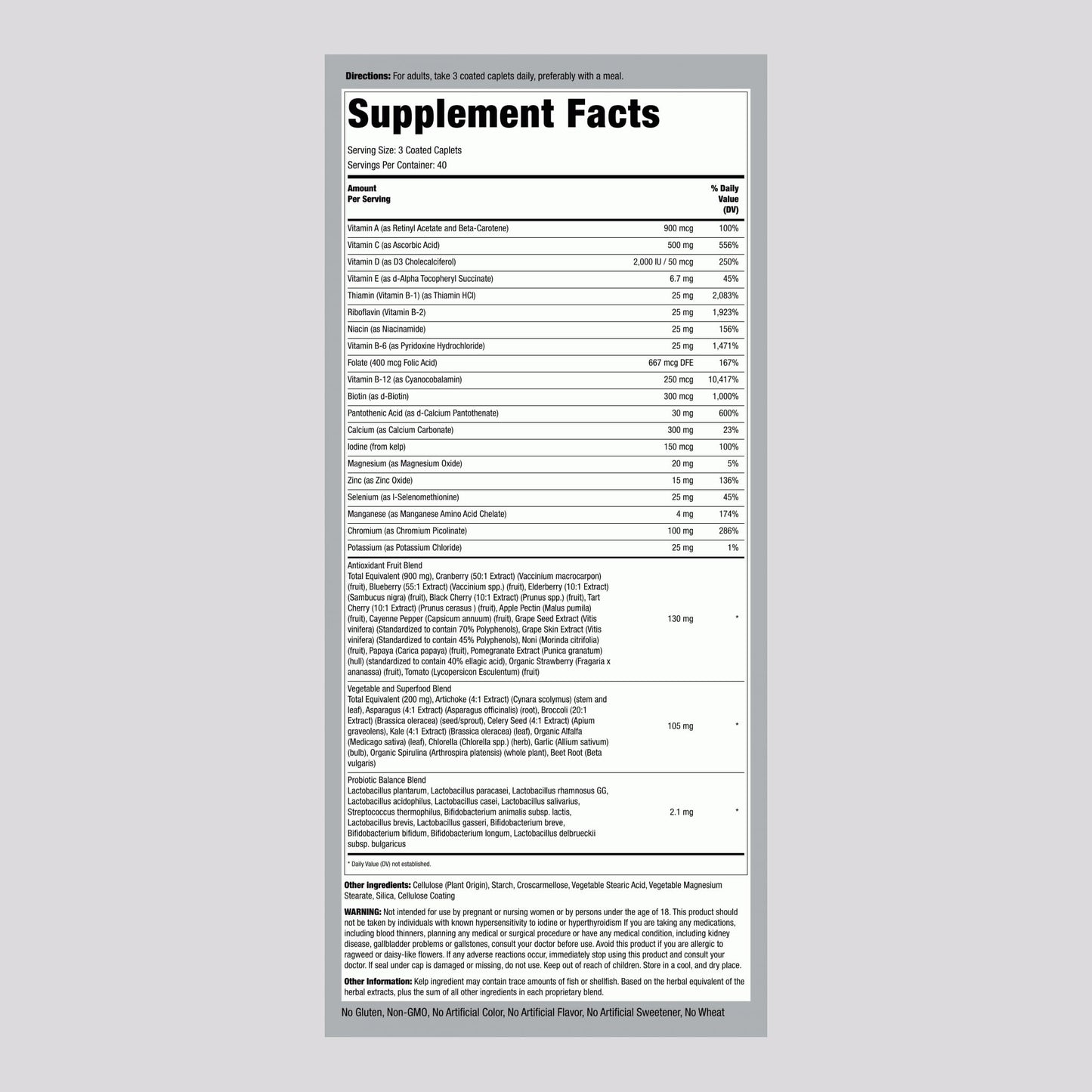 Piping Rock Fruits and Veggies Supplement Caplets 120 Count