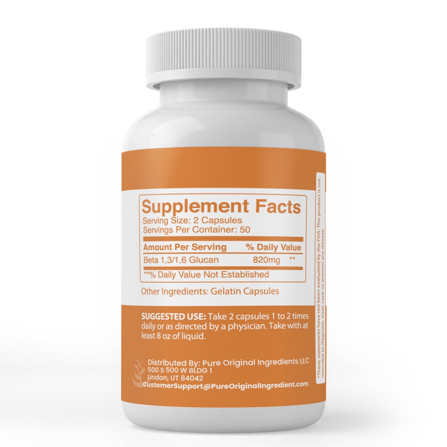 PURE ORIGINAL INGREDIENTS Beta Glucan 1,3/1,6 Capsules, 100 Capsules