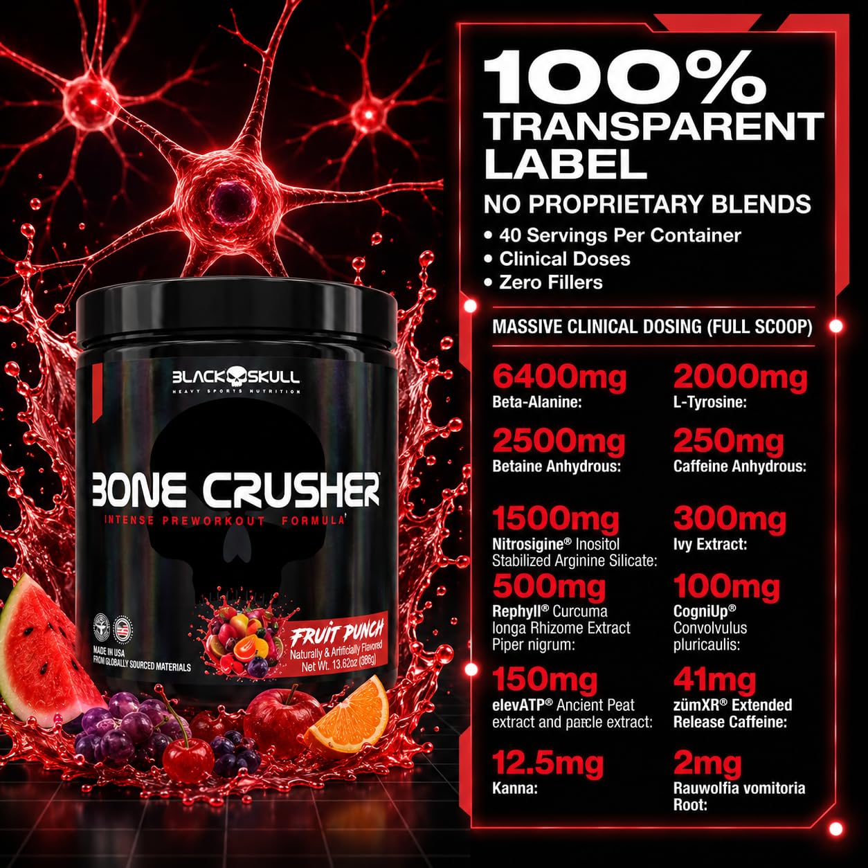 BLACK SKULL Bone Crusher Pre Workout Powder Capsule 60 Capsules