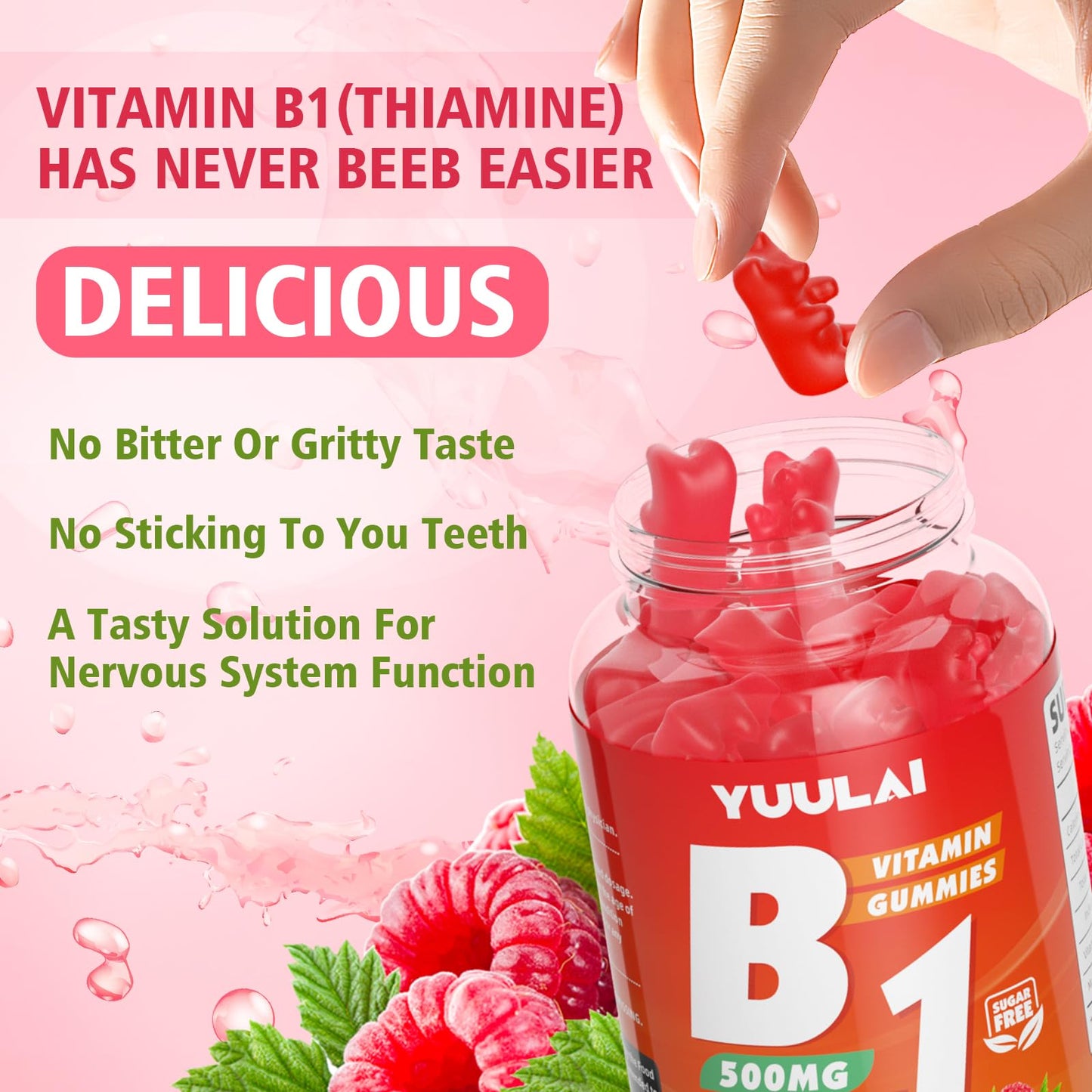 YUULAI Vitamin B1 Gummies 500mg, 60 Count