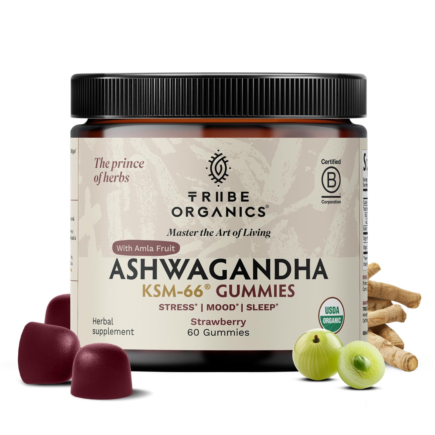 TRIBE ORGANICS Ashwagandha KSM-66 Gummies with Amla Fruit, 60 Count