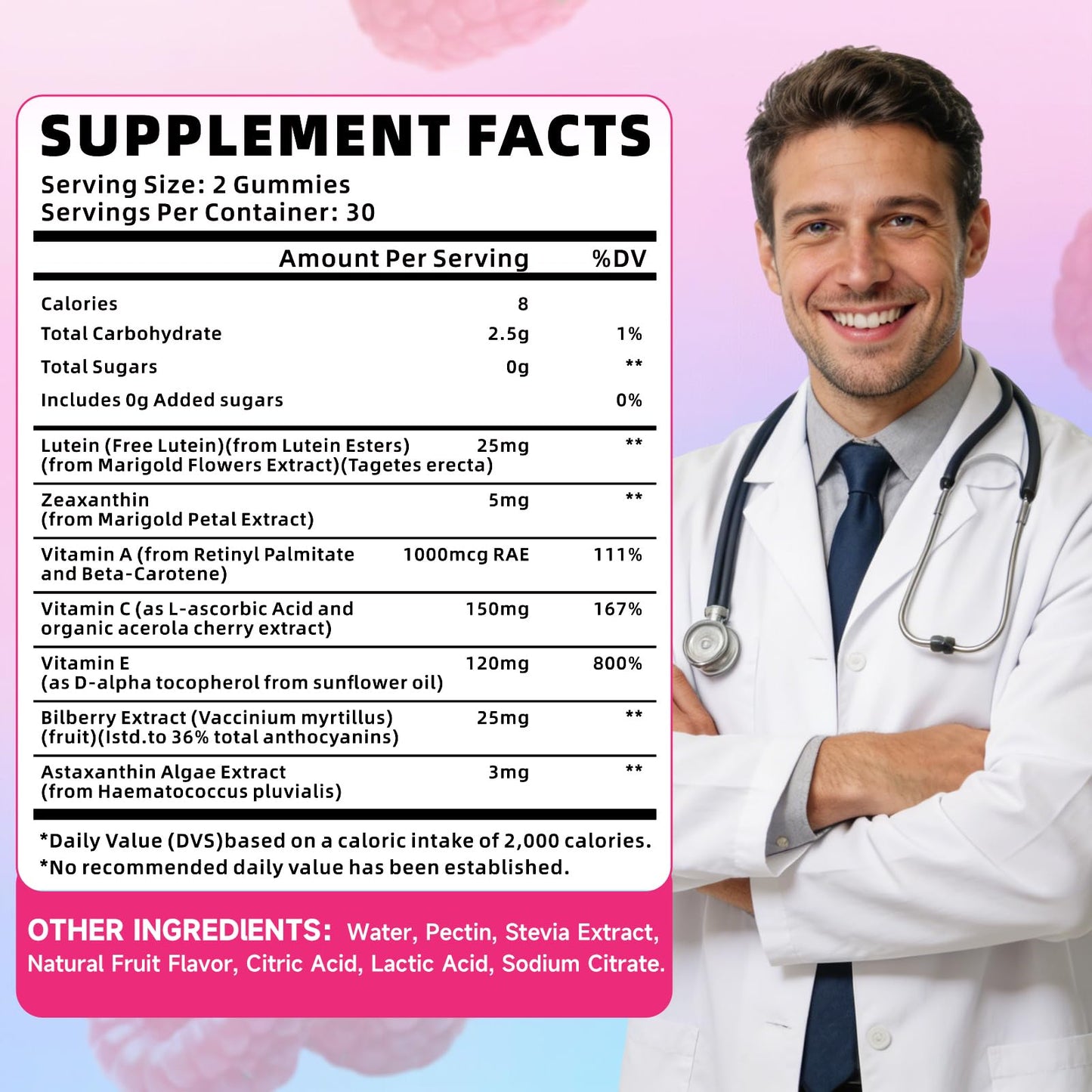 XIAAN Lutein and Zeaxanthin Gummies with Zeaxanthin, Vitamins A, C, E, Bilberry, Astaxanthin for Vision Health - Raspberry Flavor, Sugar-Free/Vegan - 120 Gummies