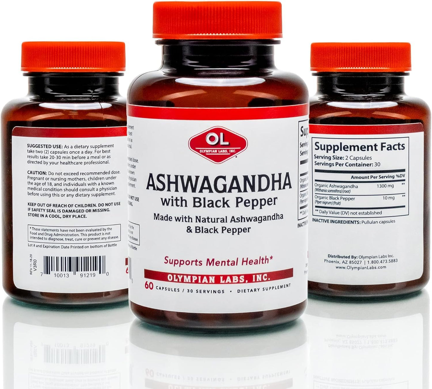 Olympian Labs Organic Ashwagandha with Black Pepper Capsules, 60 Capsules