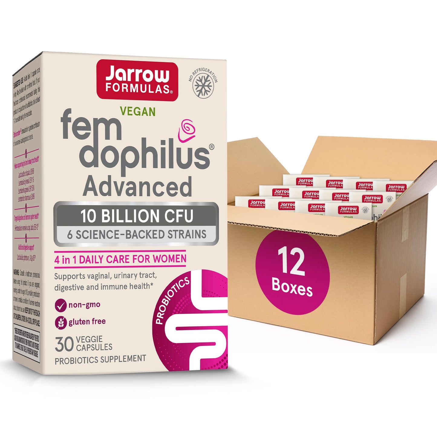 Jarrow Formulas Fem-Dophilus Advanced Probiotics 10 Billion CFU with 6 Science-Backed Strains, 360 Capsules