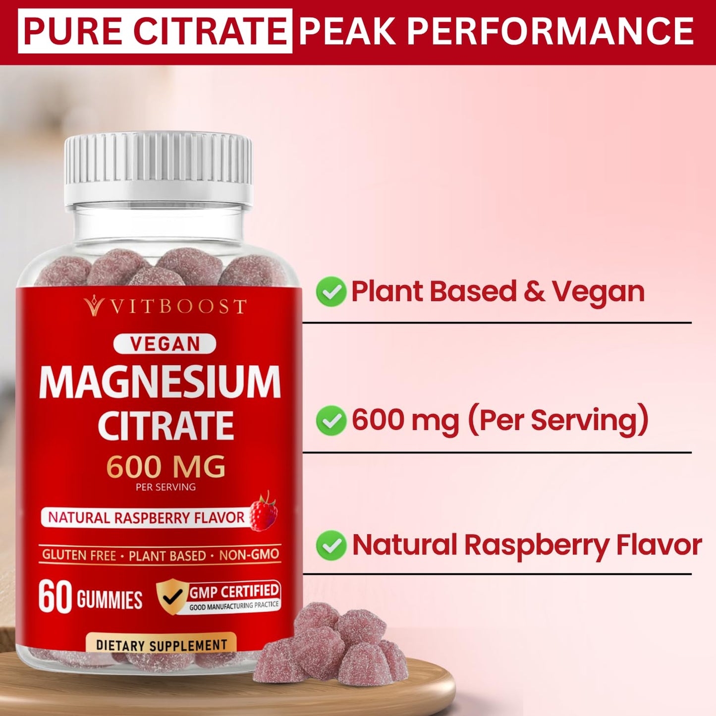 Vitboost Magnesium Citrate Gummies 600mg Gummy 60 Count