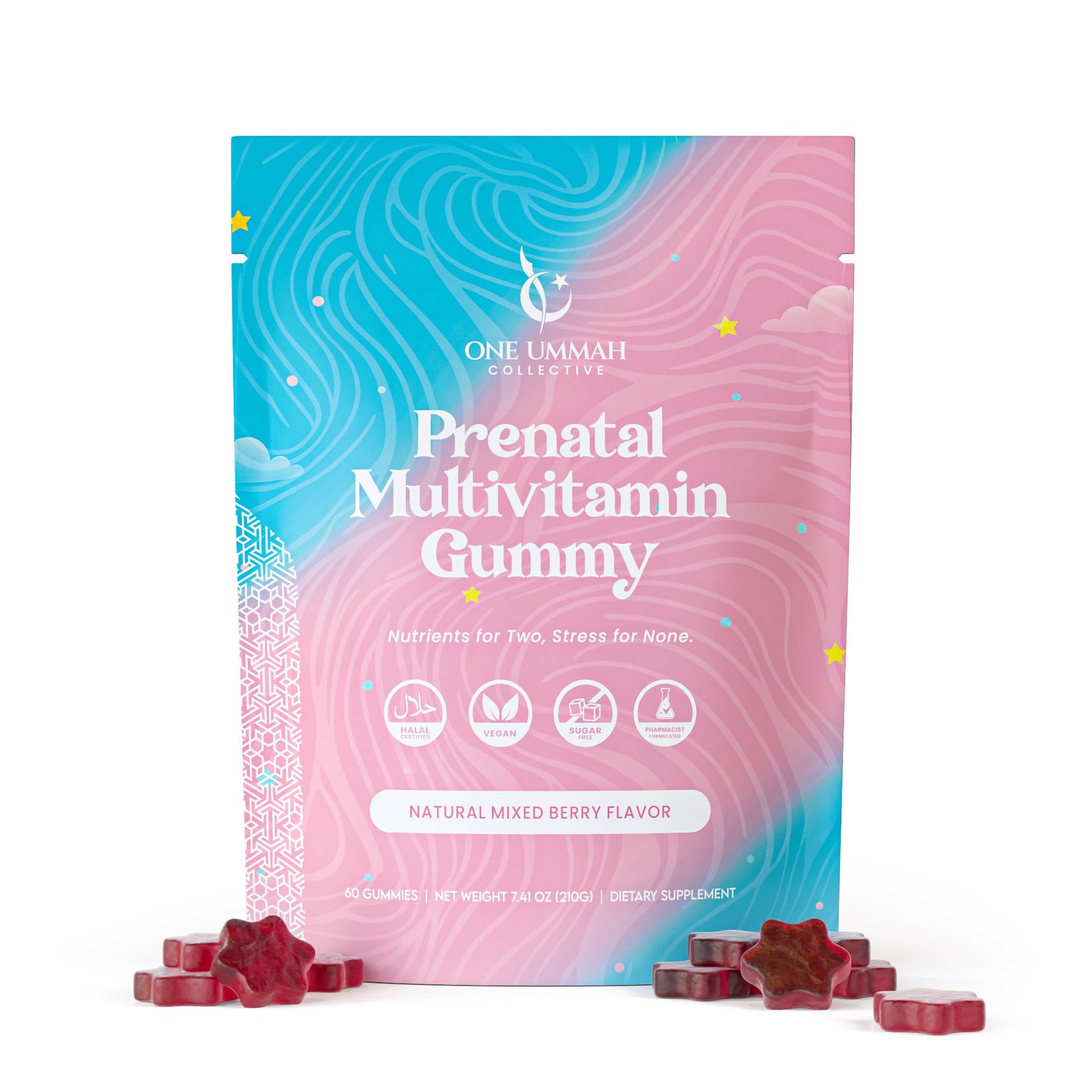One Ummah Prenatal Gummies - Essential Vitamins with Folate, DHA/EPA Omega-3, Biotin & Zinc - 60 Count