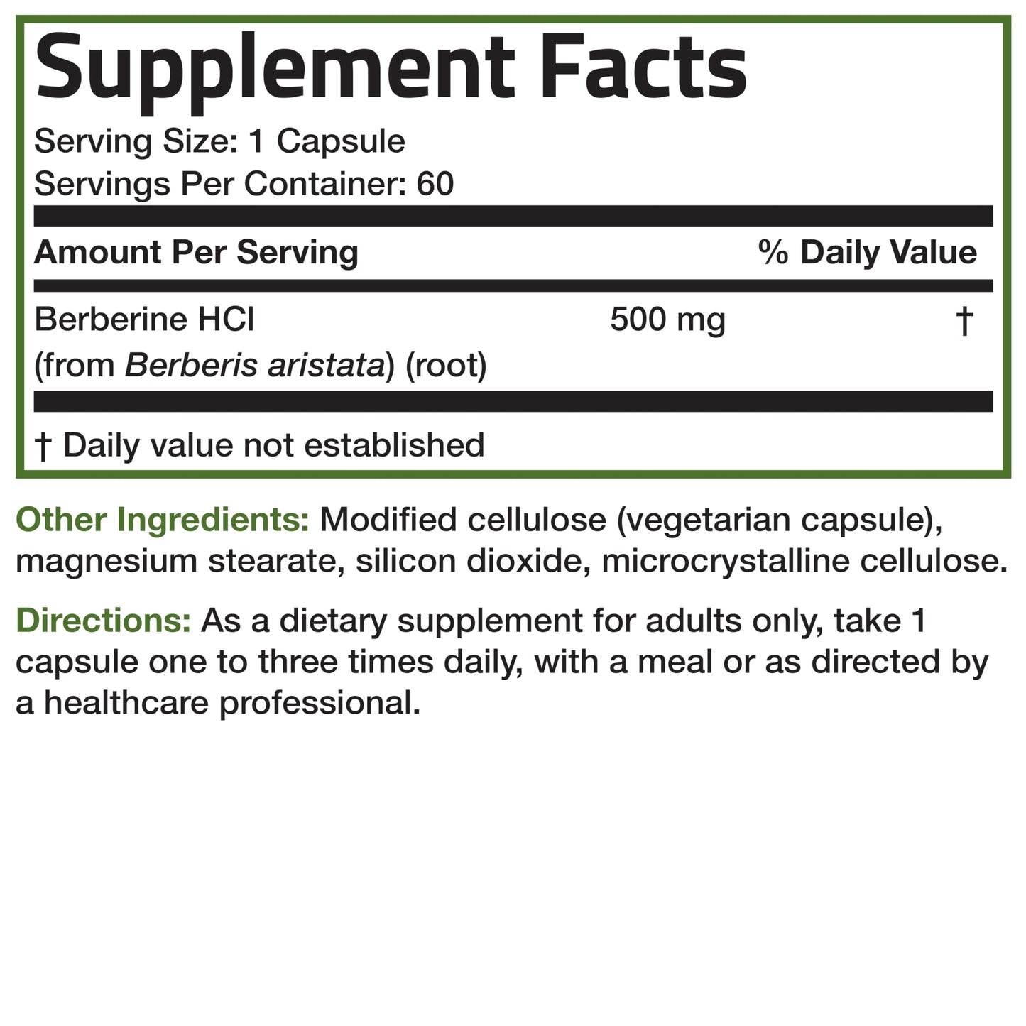 Bronson Berberine HCl 500 mg Capsule, 60 Count