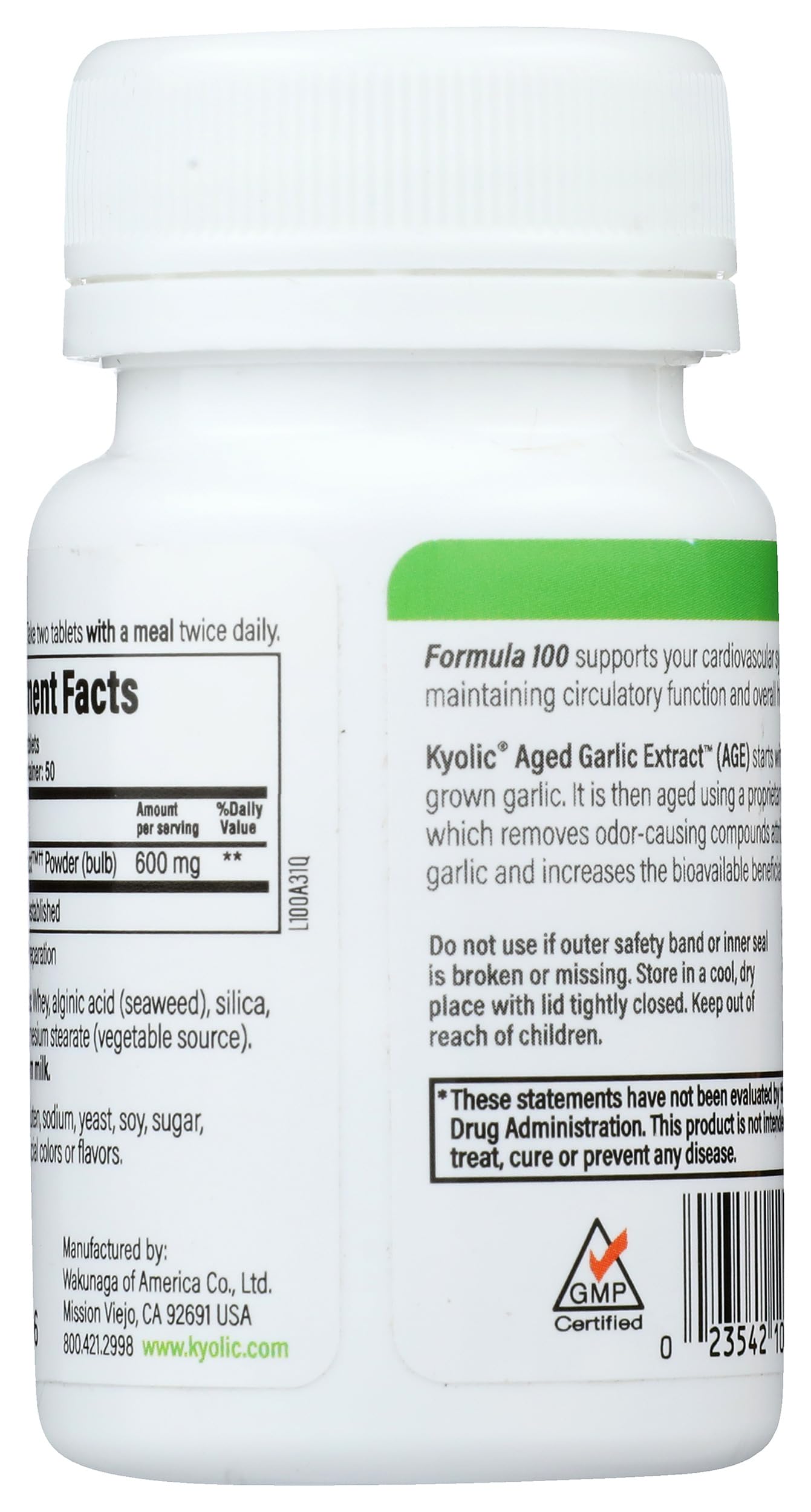 Kyolic Aged Garlic Extract Formula 100 Tablets
